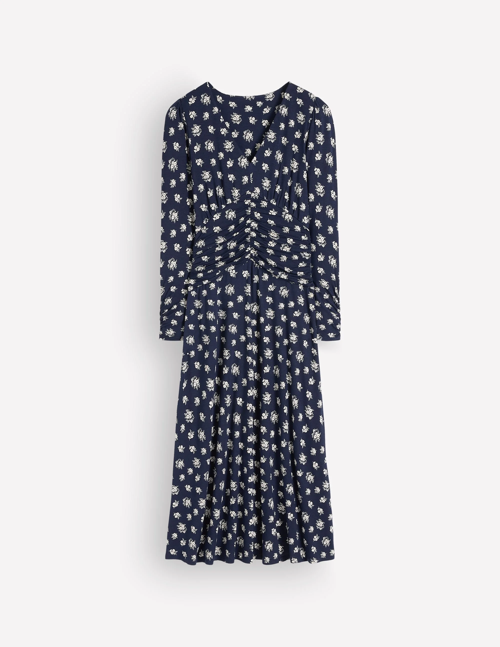 Mya Ruched Jersey Midi Dress-French Navy, Delicate Garden - 1