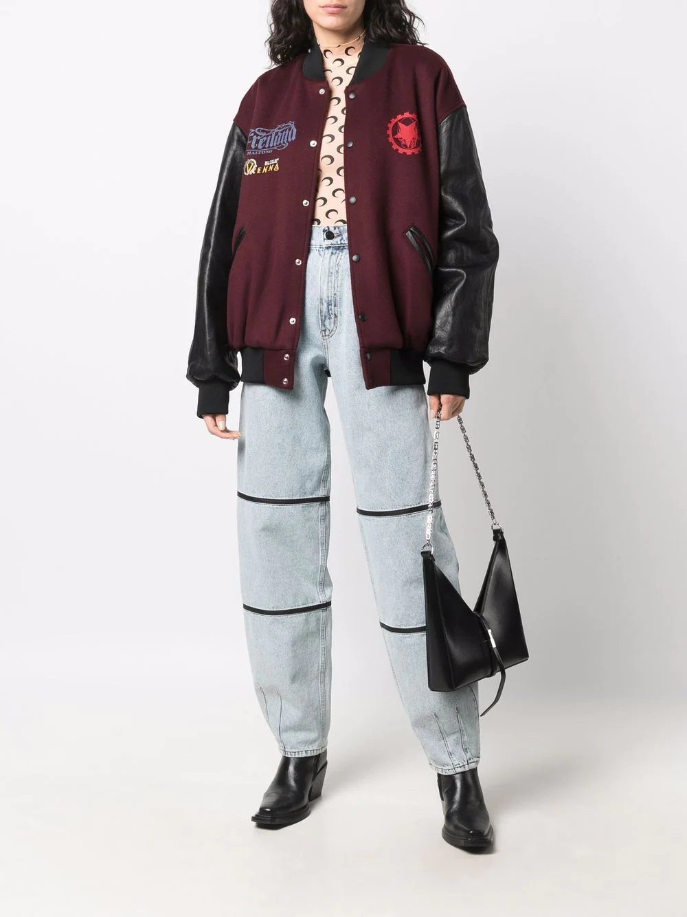 slogan-print panelled bomber jacket - 3