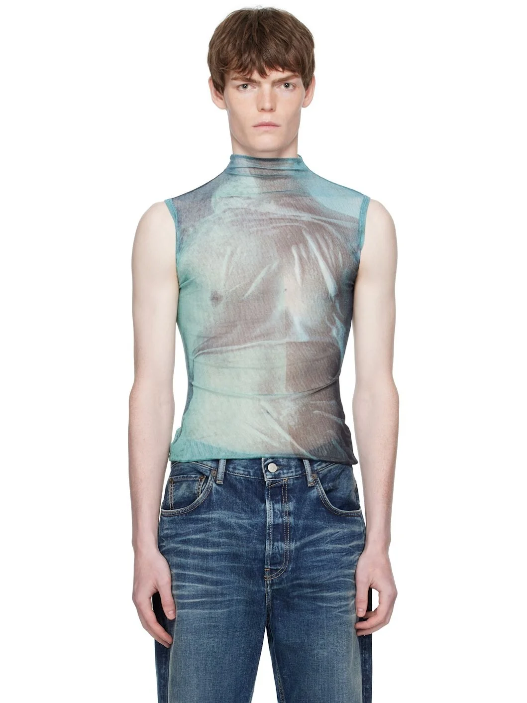 Blue Printed Water Turtleneck - 1