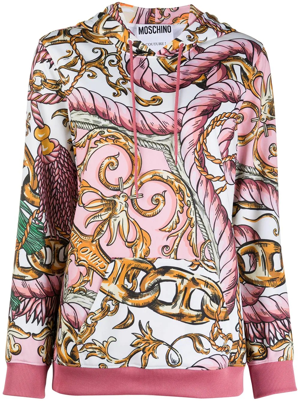 baroque-print drawstring hoodie - 1