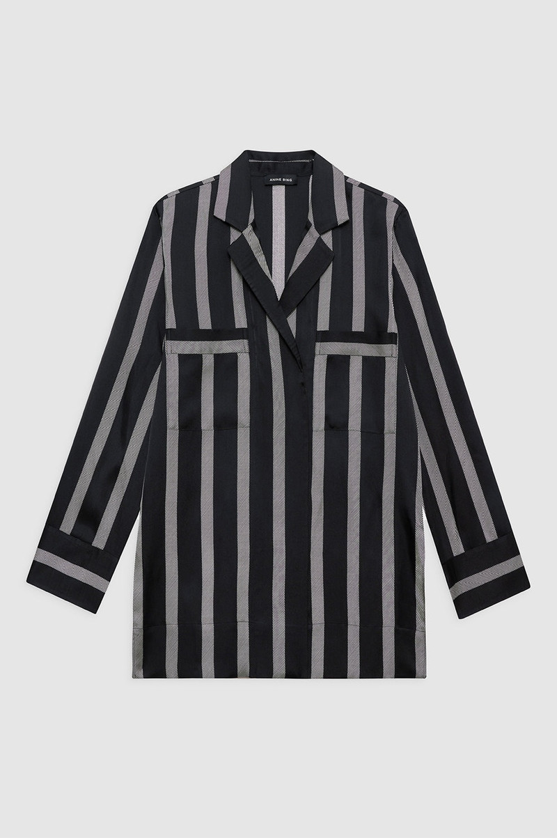 Lynette Shirt - Black Herringbone Stripe 1