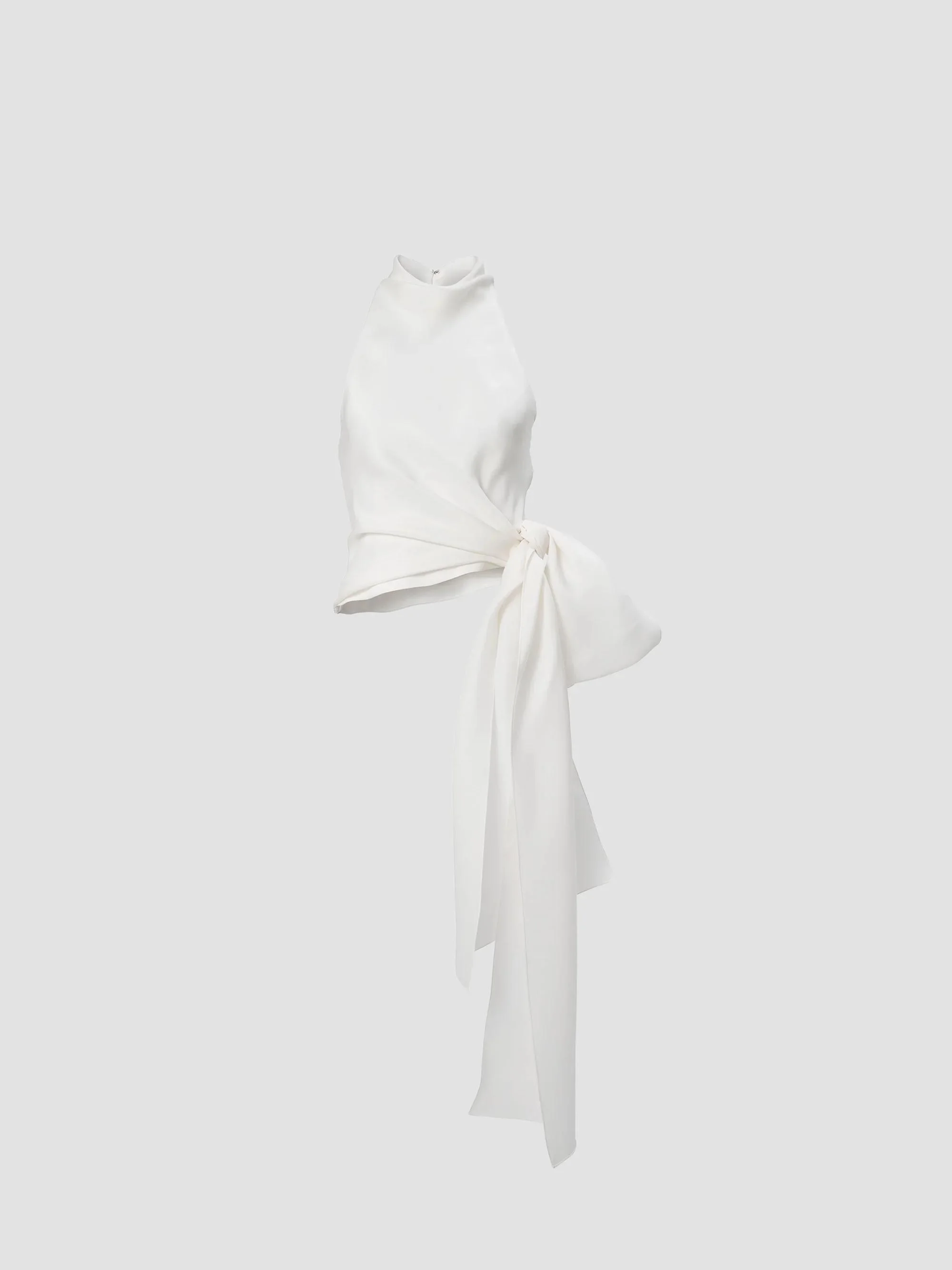 Women's Chalet Bow Halterneck Silk Top - Ivory - 1
