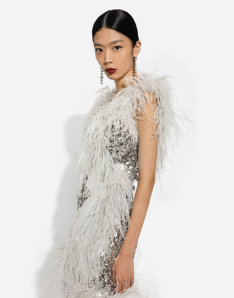 Short sequined wrap dress with feather trims 4