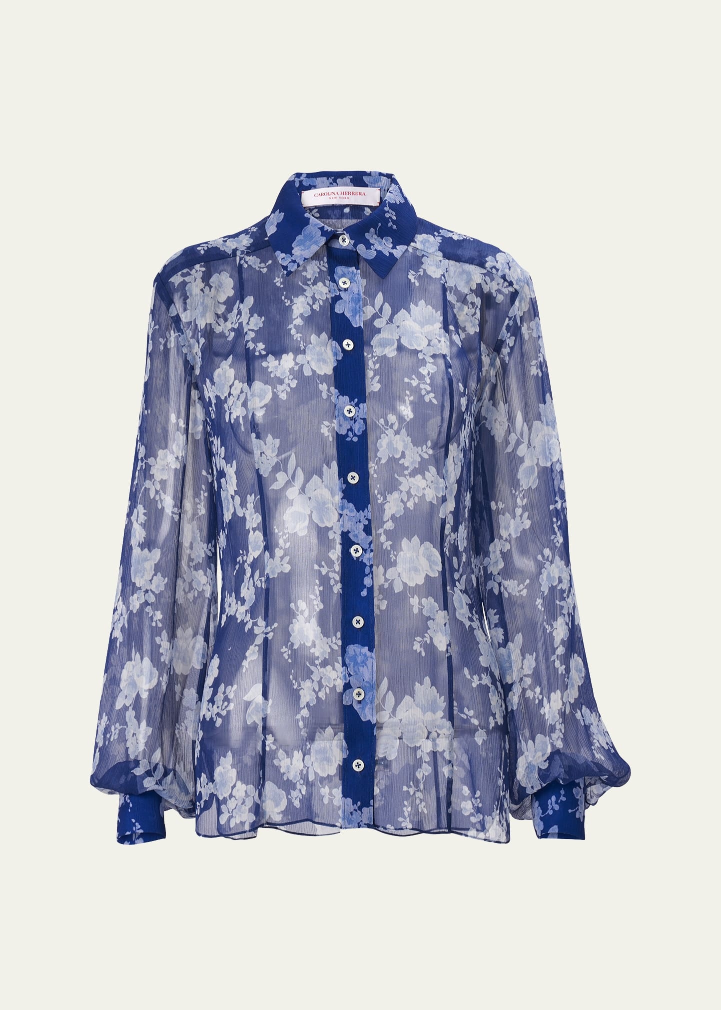 Floral Button Down Chiffon Blouse - 1
