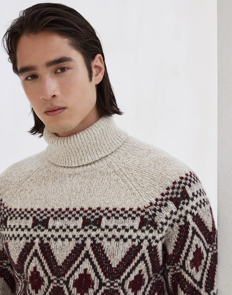 Geometric jacquard turtleneck sweater in mouliné virgin wool, silk and cashmere 3