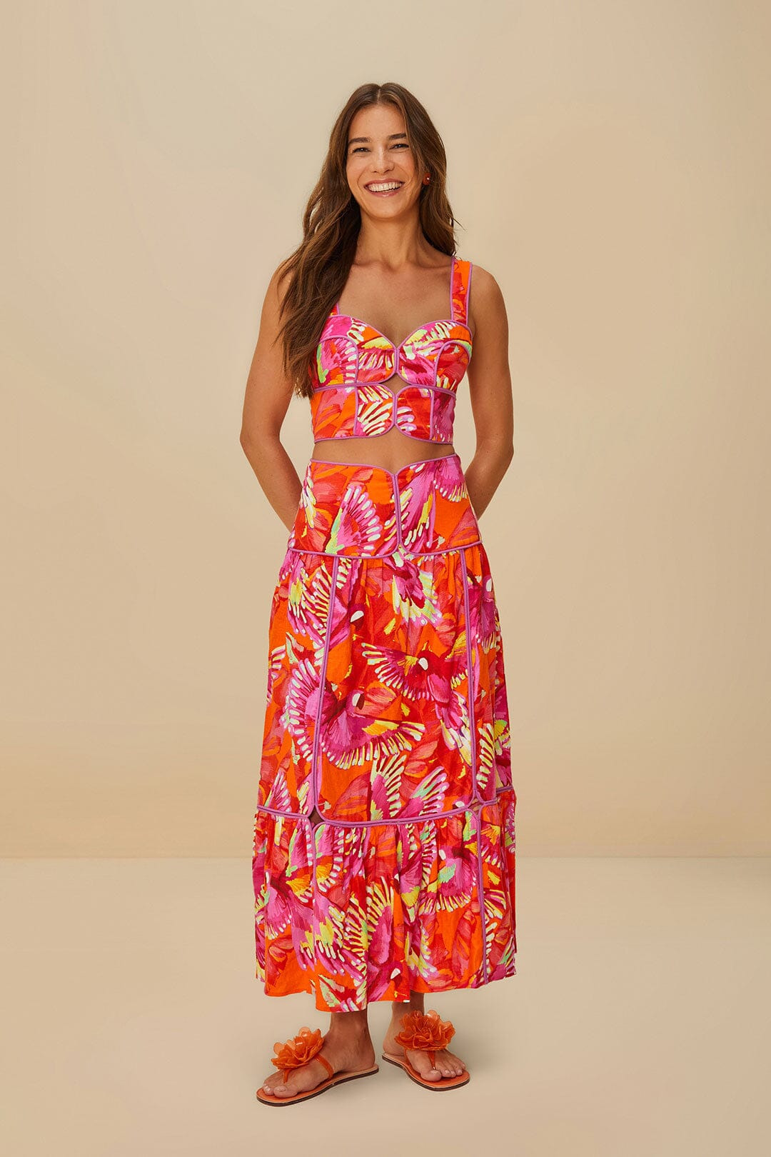 Orange Flying Birds Lenzing™ Ecovero™ Euroflax™ Skirt - 1