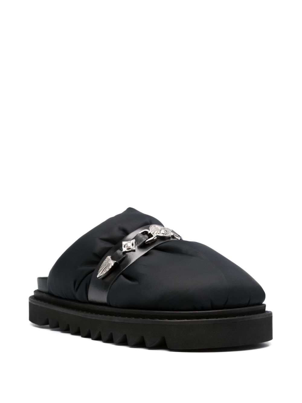 stud-embellished panelled leather slides - 2