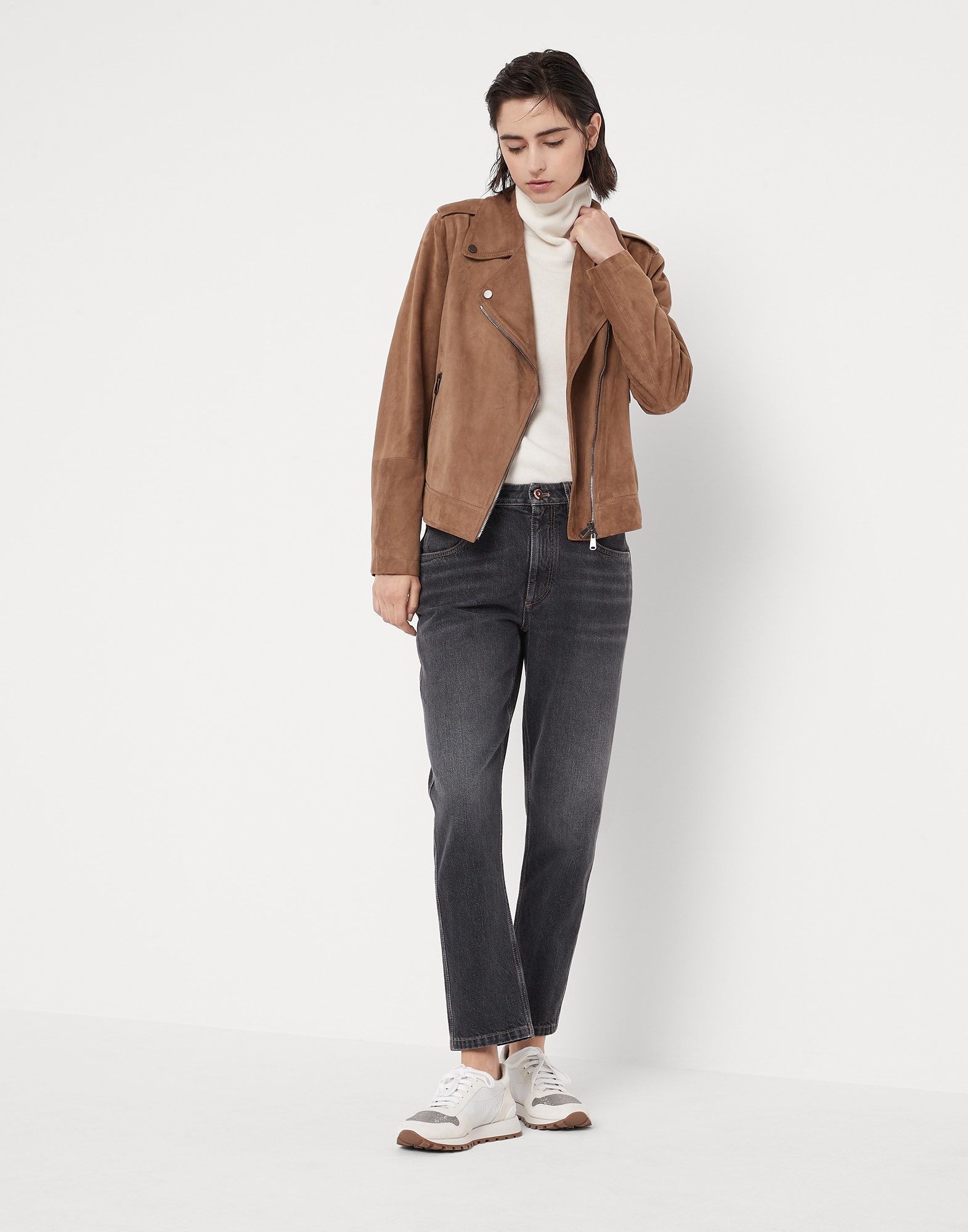 Suede biker jacket with monili - 5