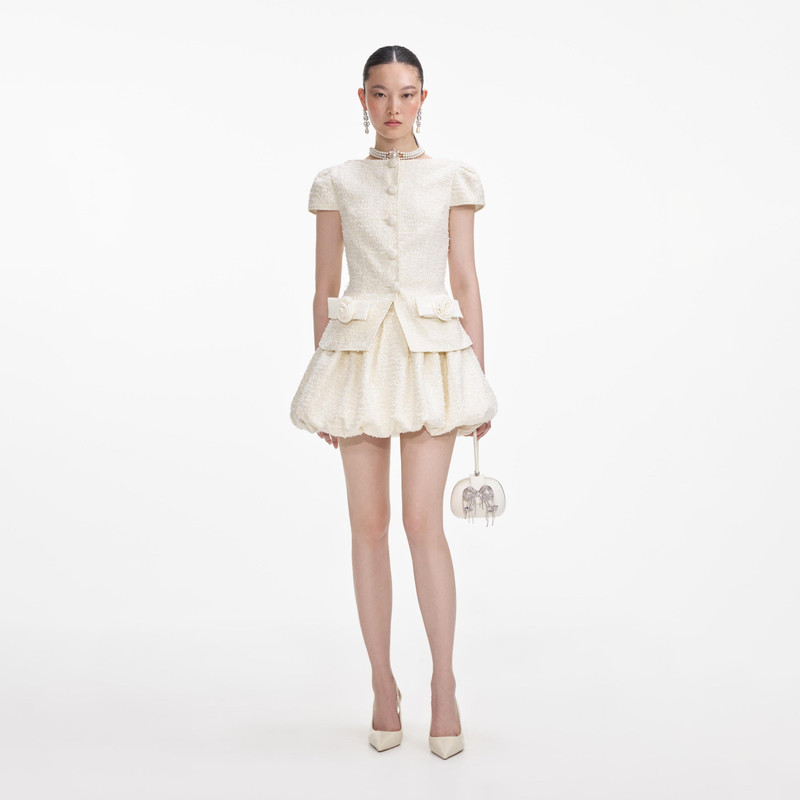 Cream Boucle Bow Detail Mini Dress 1