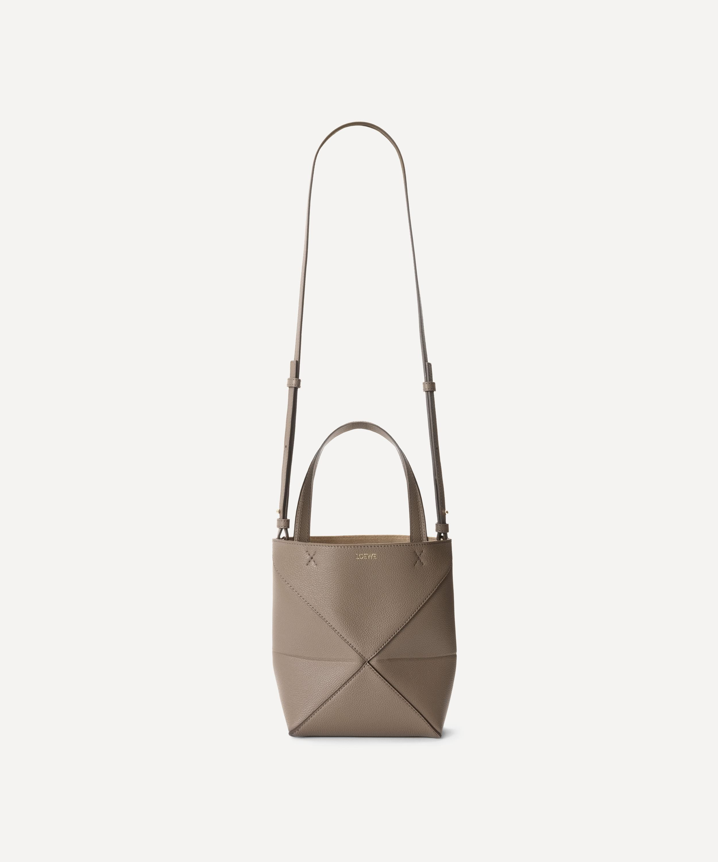 Mini Puzzle Fold Taupe Leather Tote Bag - 5
