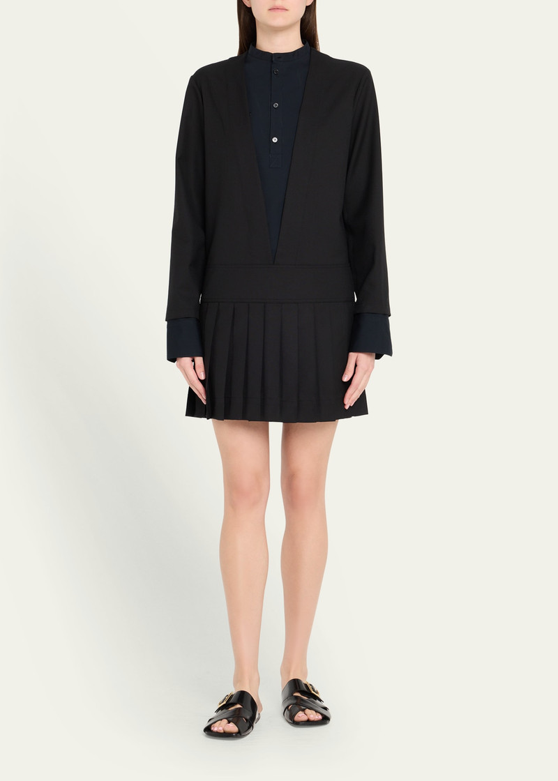 Plan C Layered Long-Sleeve Pleated Mini Shirtdress outlook