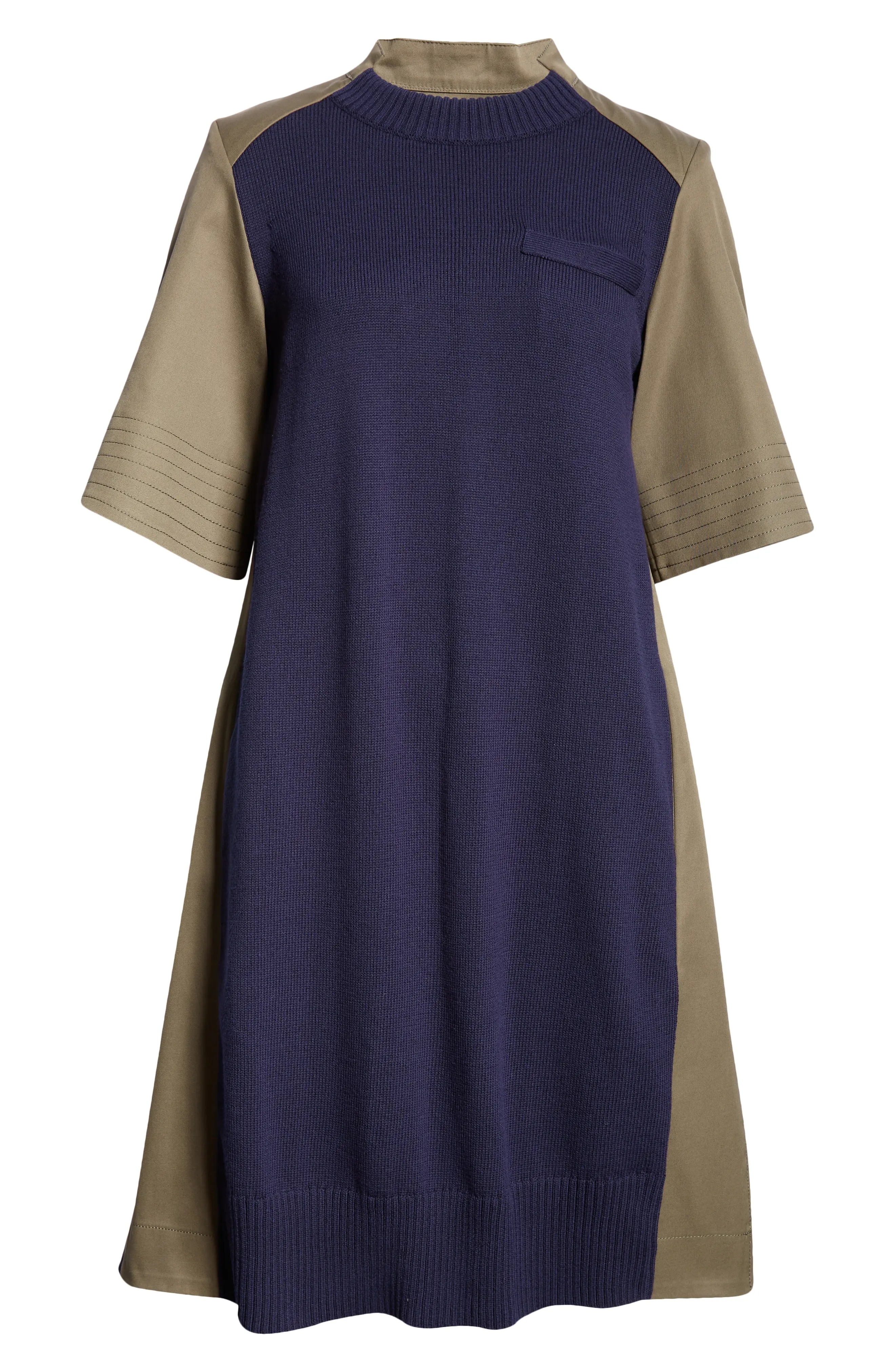 Cotton Gabardine & Sweater Knit Hybrid Dress - 5