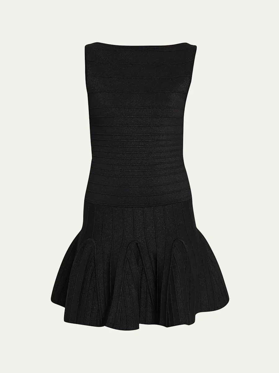 Audrina Metallic Knit Godet-Skirt Sleeveless Mini Dress - 1