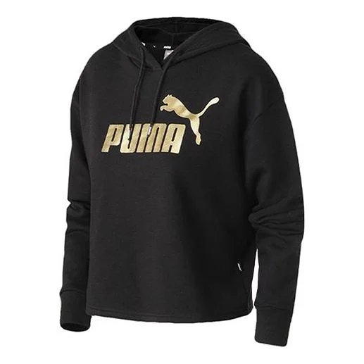 (WMNS) PUMA Essentials+ Cropped Metallic Logo Fleece Hoodie 'Black Gold' 586922-56 - 1