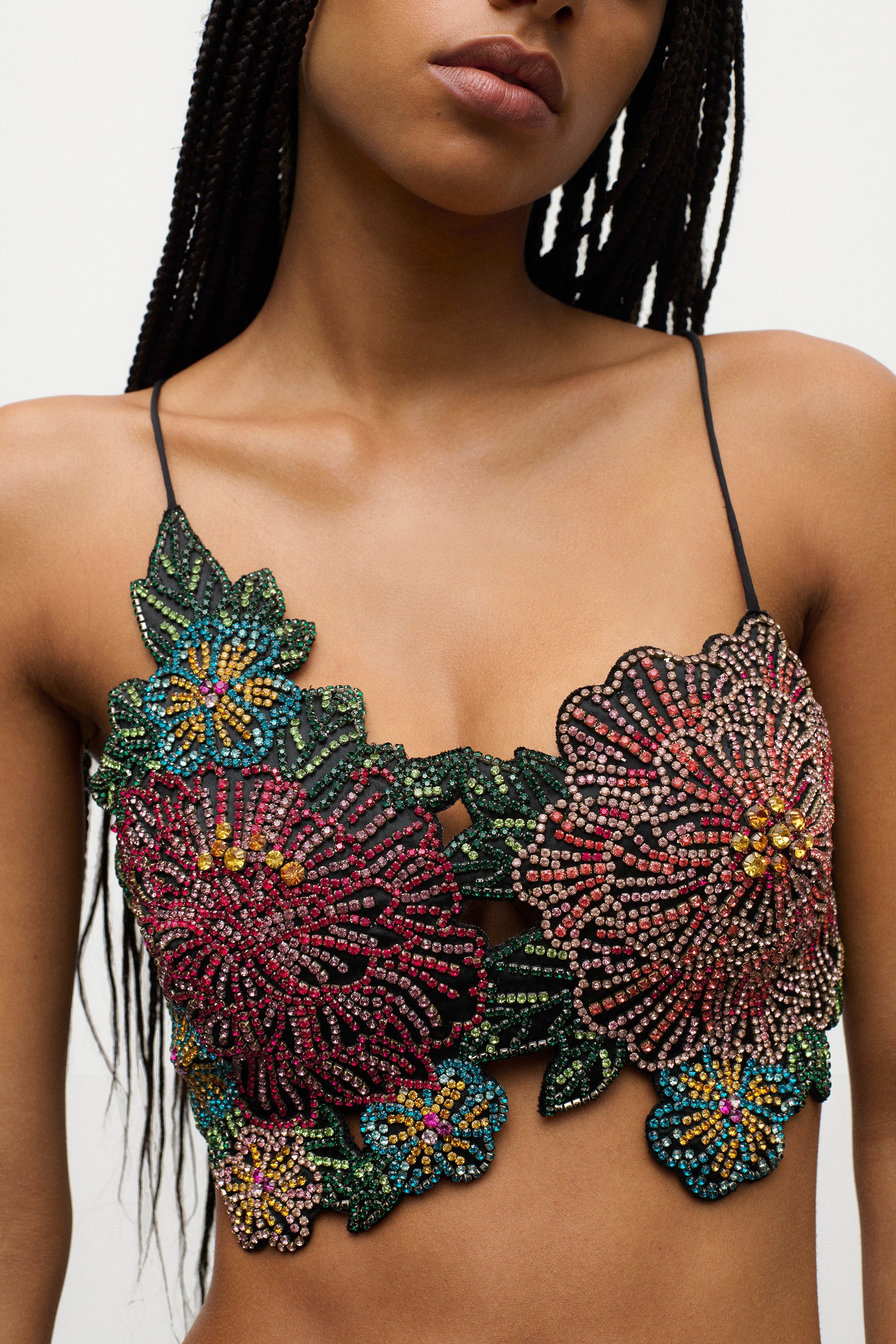 EMBROIDERED CRYSTAL FLOWER BRA TOP - 7
