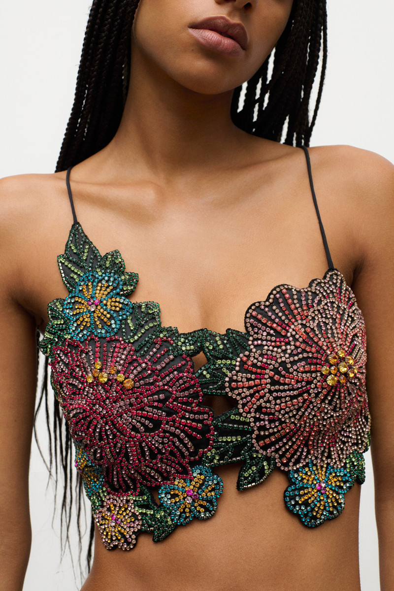 EMBROIDERED CRYSTAL FLOWER BRA TOP 7