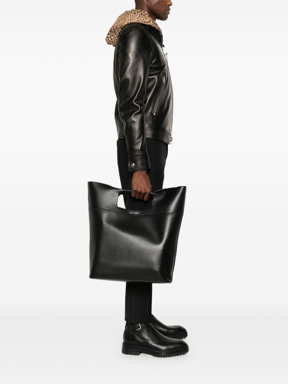 leather logo print tote bag - 2