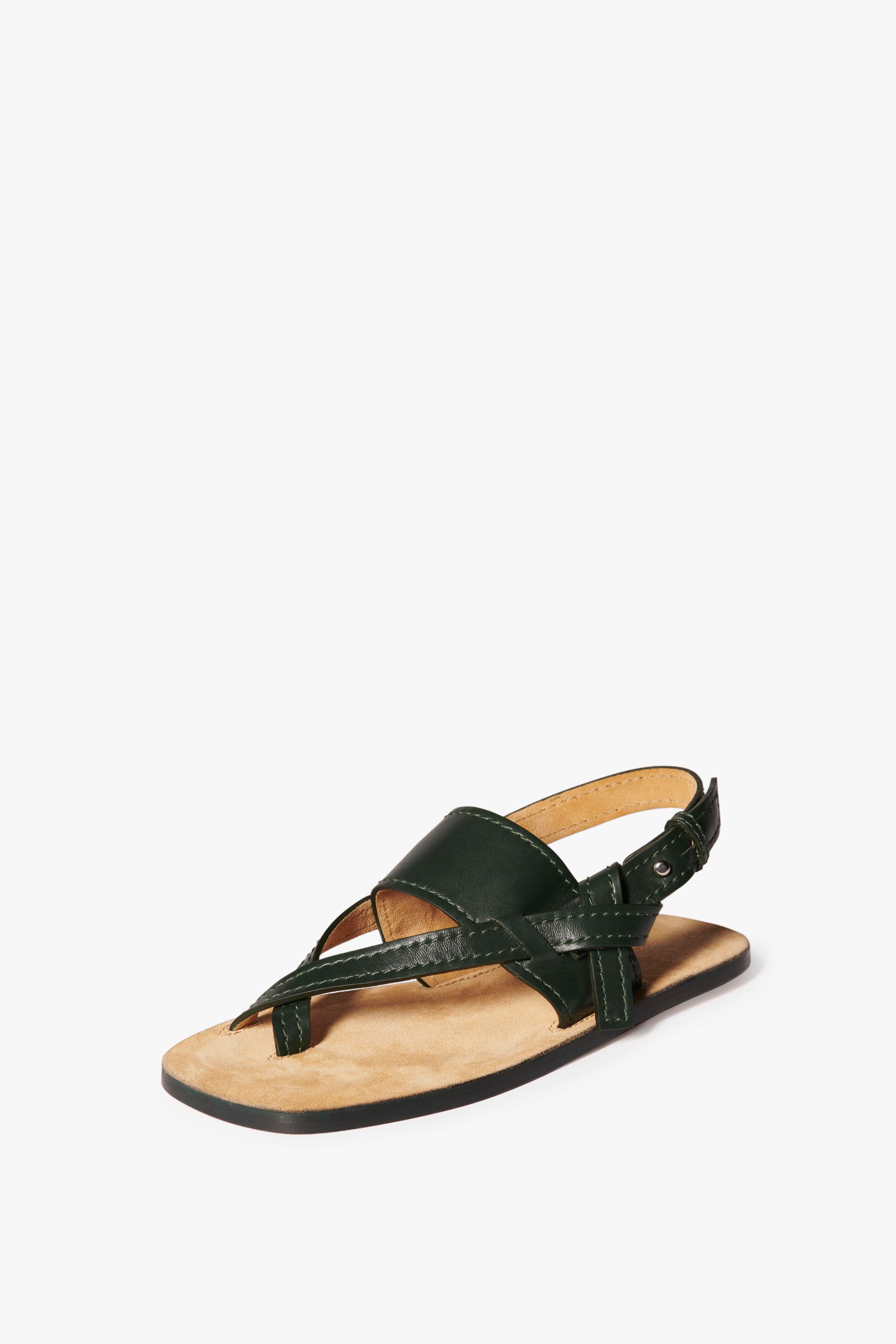 Eve Flat Sandal in Bottle Green - 3