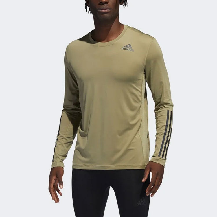 Men's adidas Logo Sports Gym Long Sleeves Green T-Shirt H08804 - 2