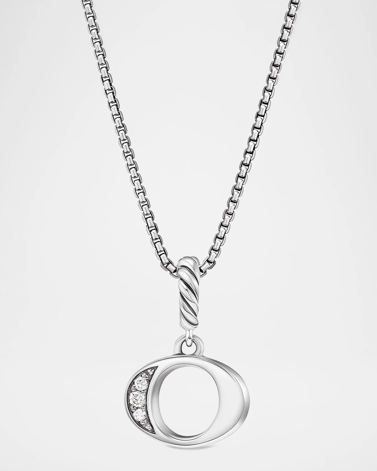 Pave Initial Pendant Necklace with Diamonds in Silver, 17mm - 1