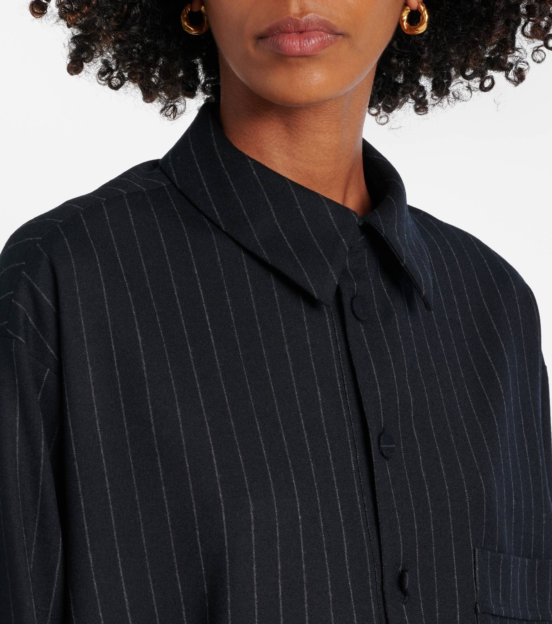 Pinstripe wool-blend shirt - 4