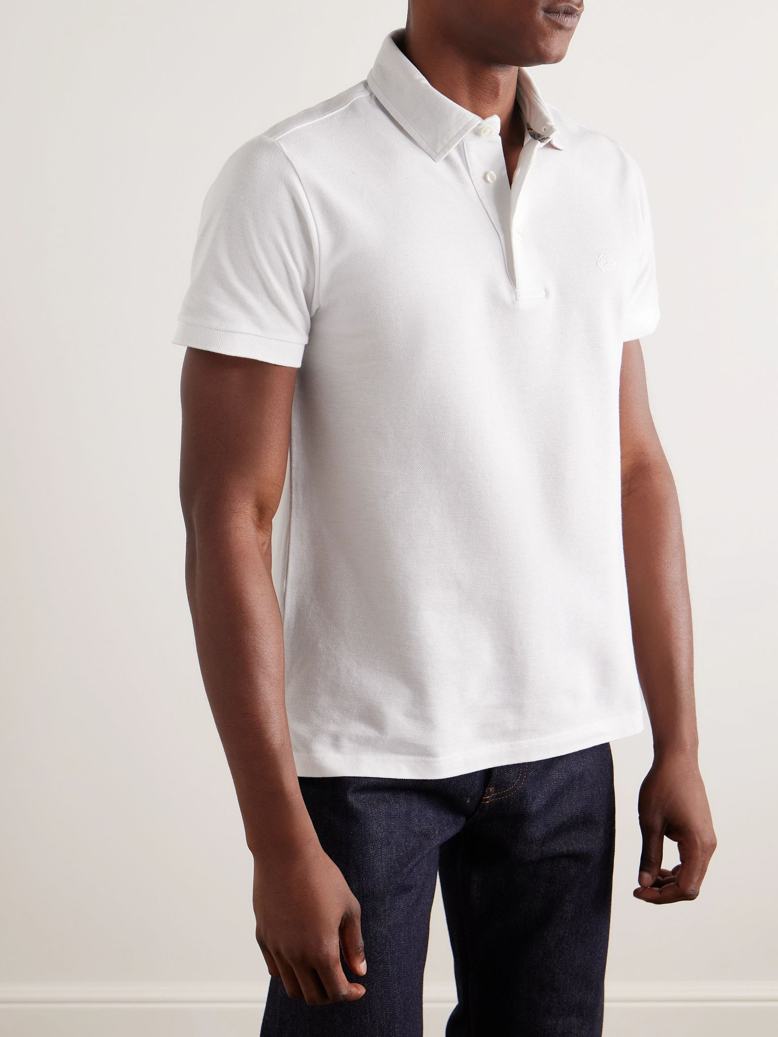 Logo-Embroidered Cotton-Piqué Polo Shirt White - 3