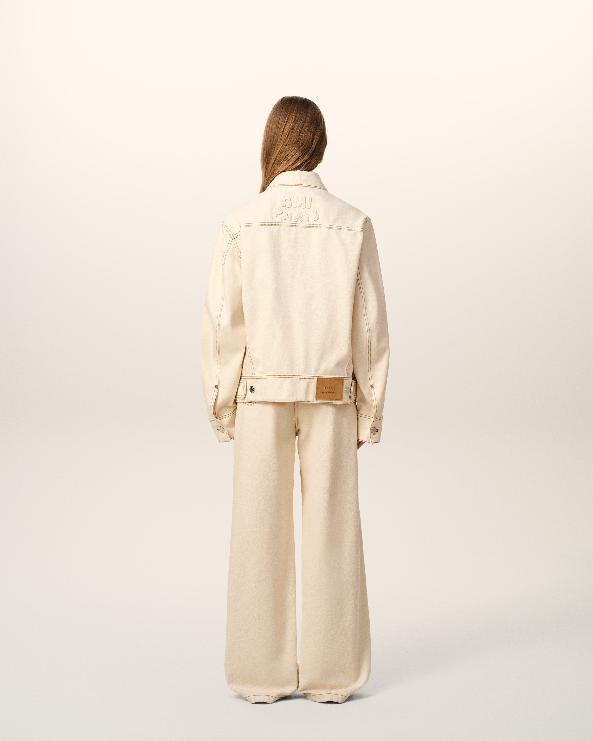 BEIGE COTTON AMI PARIS TRUCKER JACKET - 5