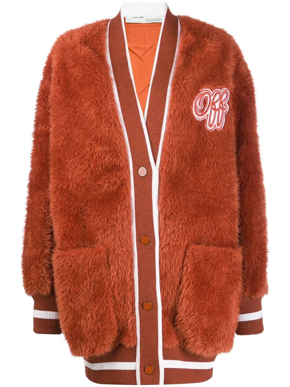 embroidered logo furry varsity cardigan - 1