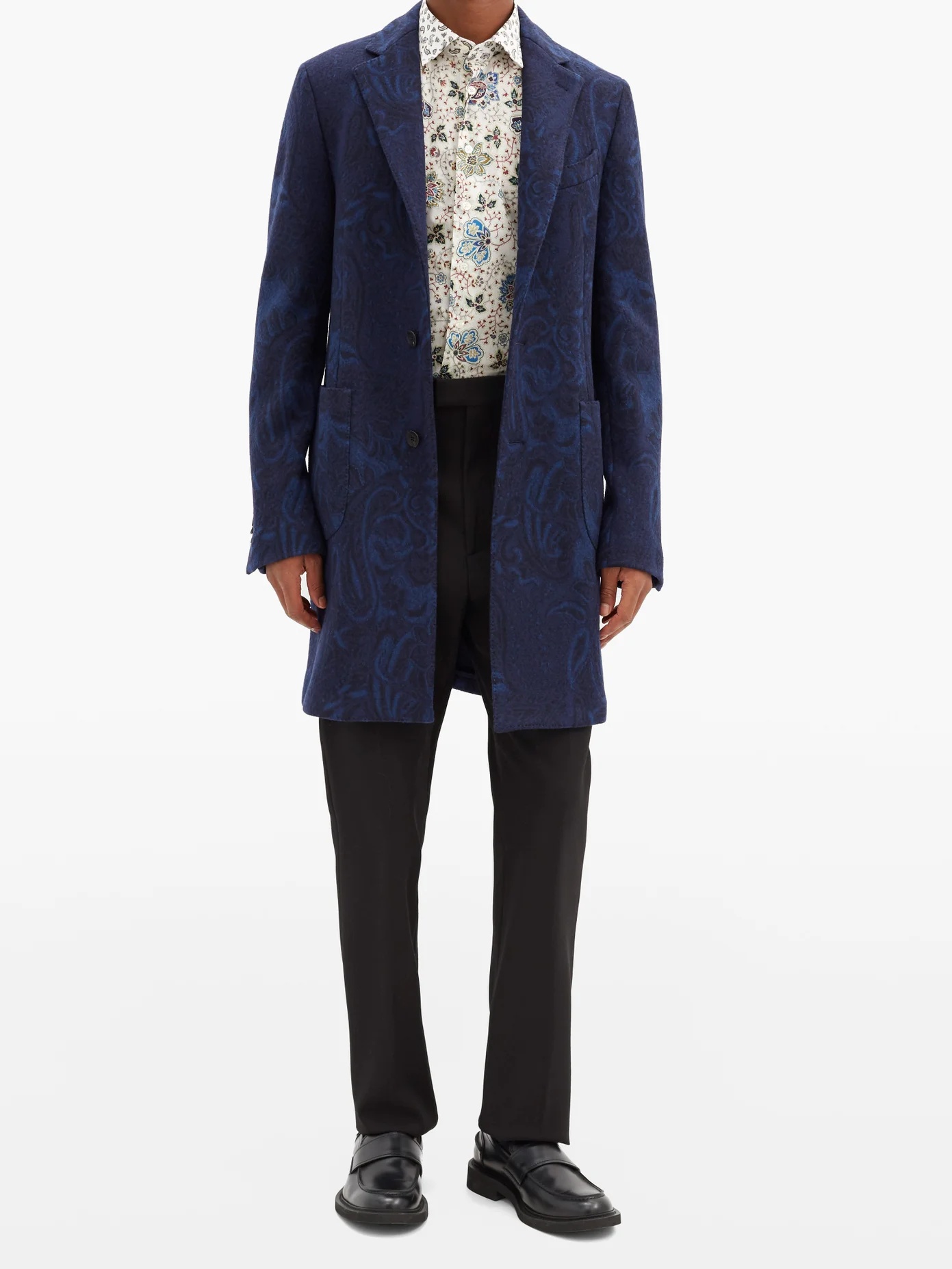 Paisley-jacquard wool-blend overcoat - 2