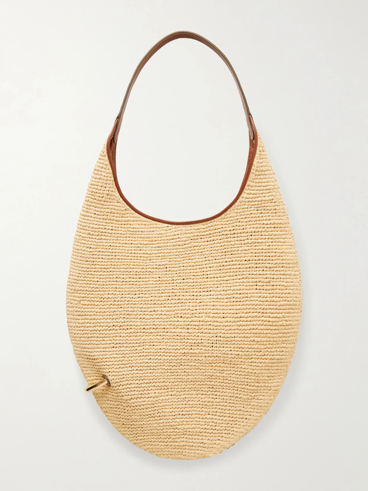 Pierced Embellished Leather-trimmed Raffia Shoulder Strap - 1
