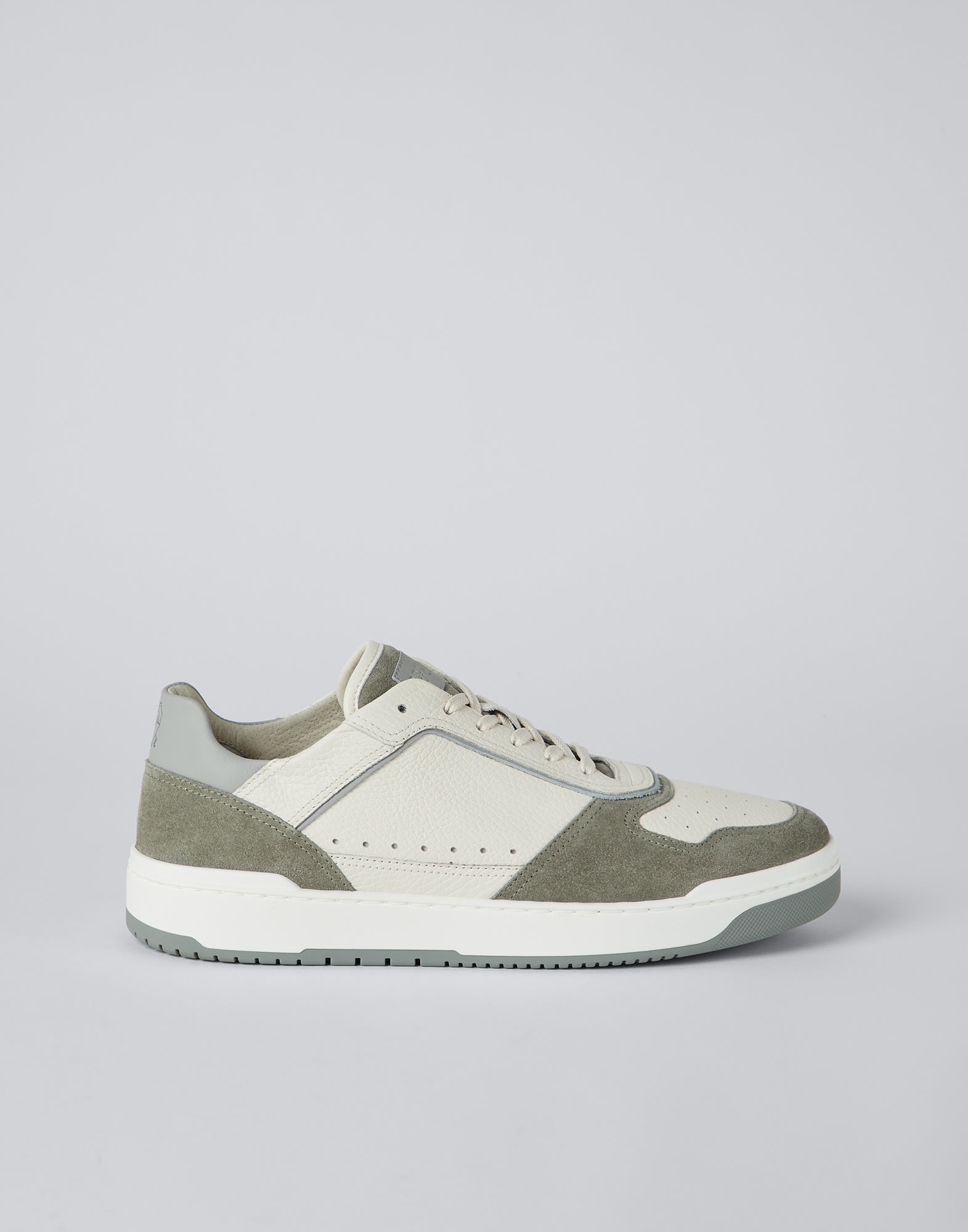 Grained calfskin and washed suede basket sneakers - 5