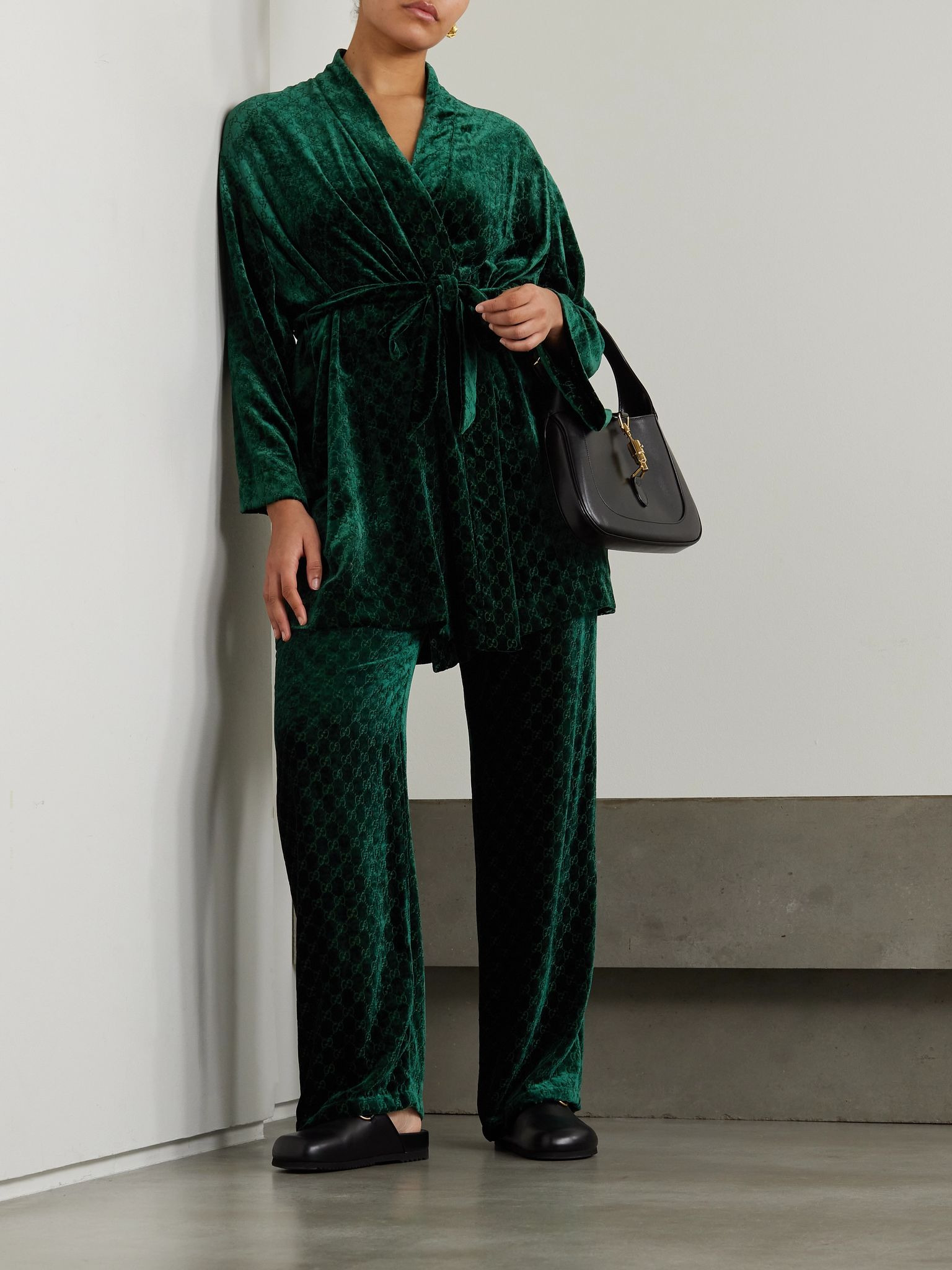 Devoré-velvet track pants Green - 2