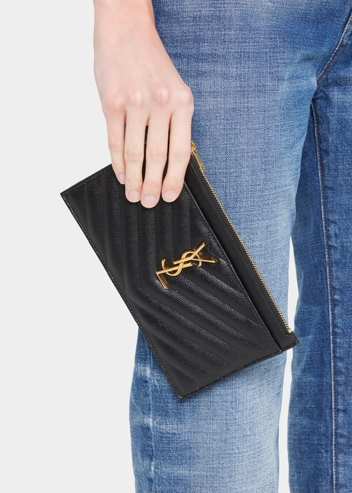 SAINT LAURENT Small YSL Grain de Poudre Bill Pouch Wallet bergdorfgoodman REVERSIBLE