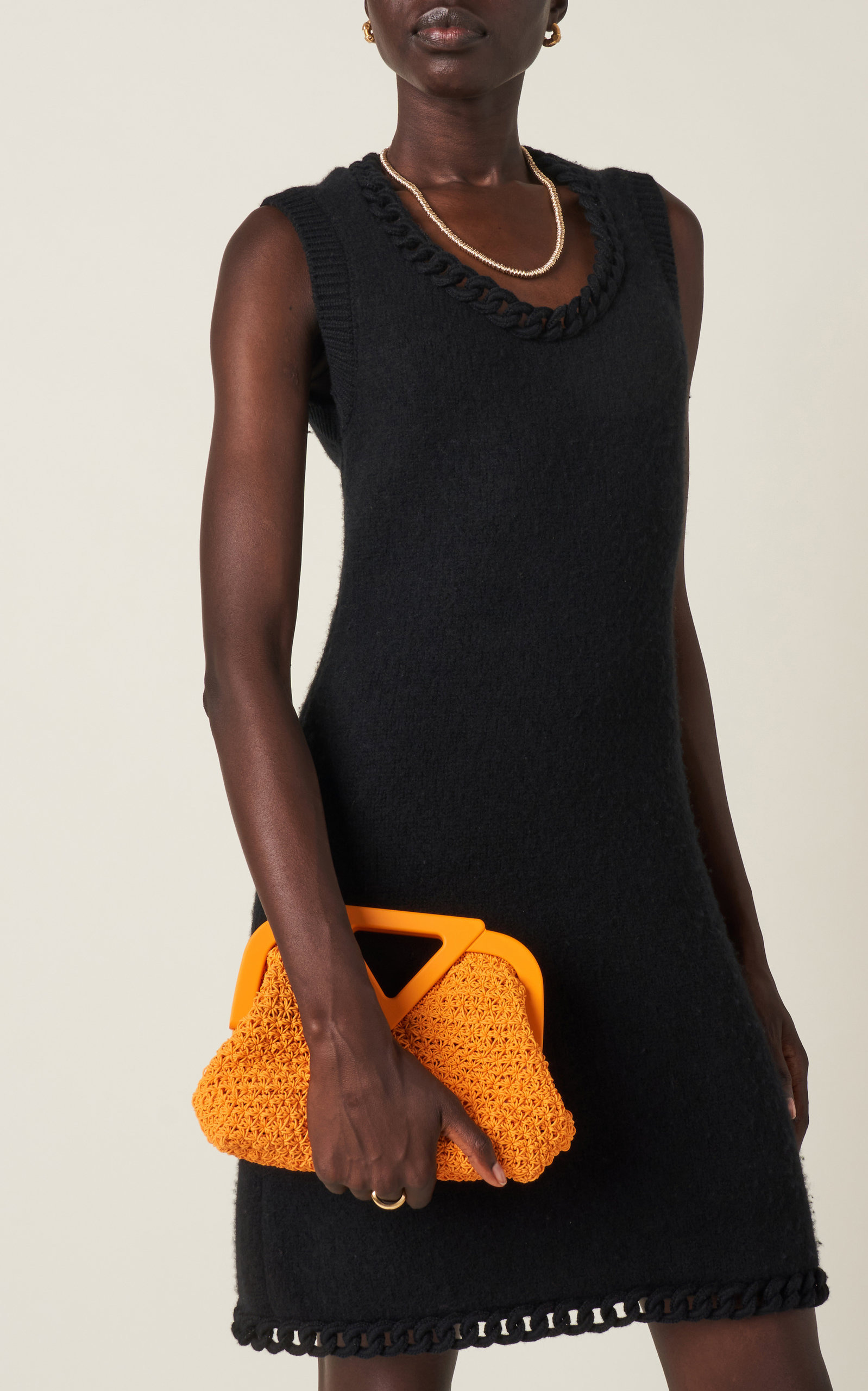 Chain-Detailed Wool Knit Mini Dress black - 3