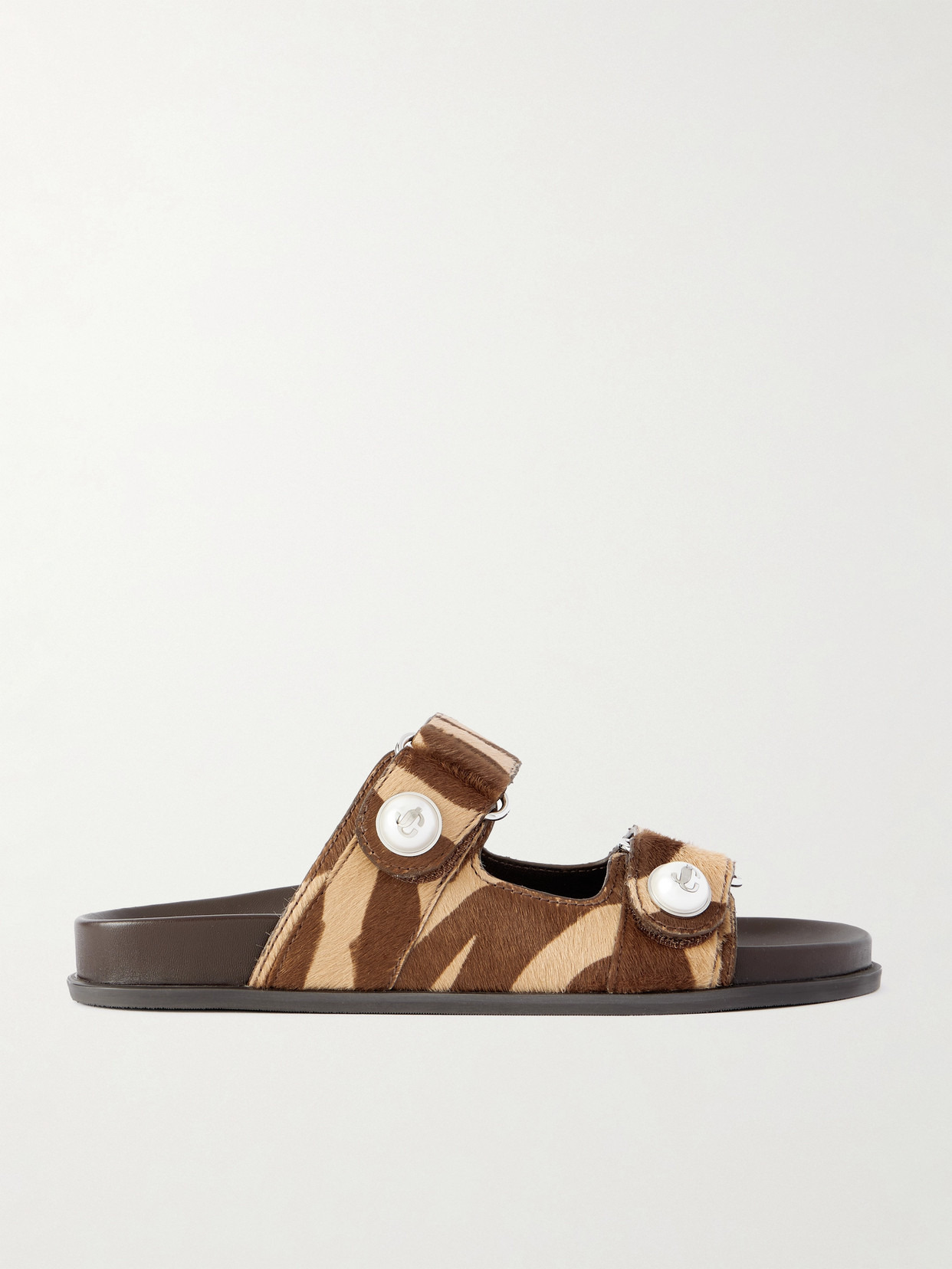 Faux Pearl-embellished Zebra-print Calf Hair Sandals - 1