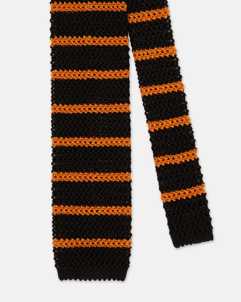 J. PRESS MADE-IN-ITALY BLACK & ORANGE BAR STRIPE SILK KNIT TIE outlook