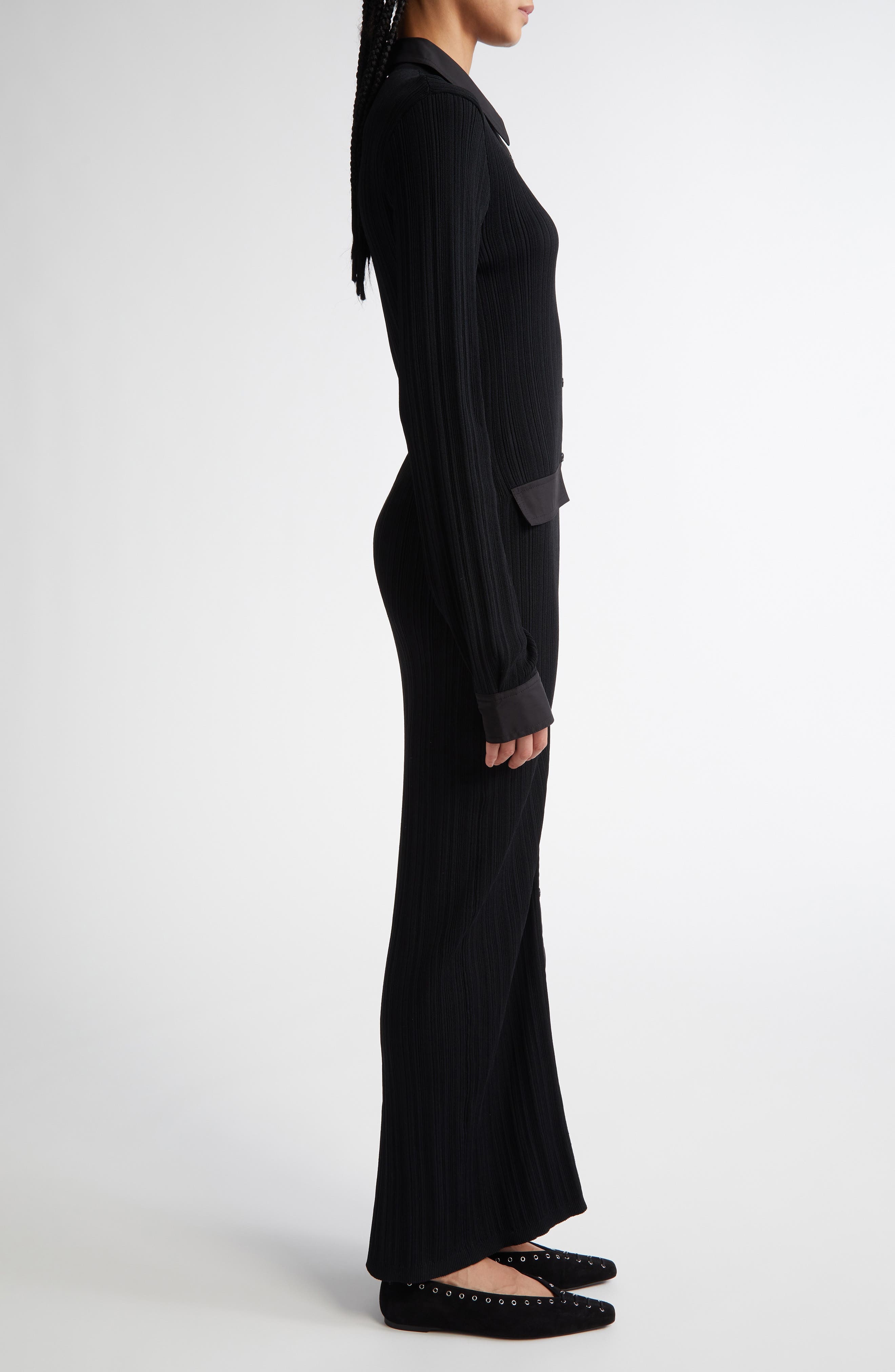 TOTEME Long Sleeve Rib Maxi Shirtdress in Black at Nordstrom - 3