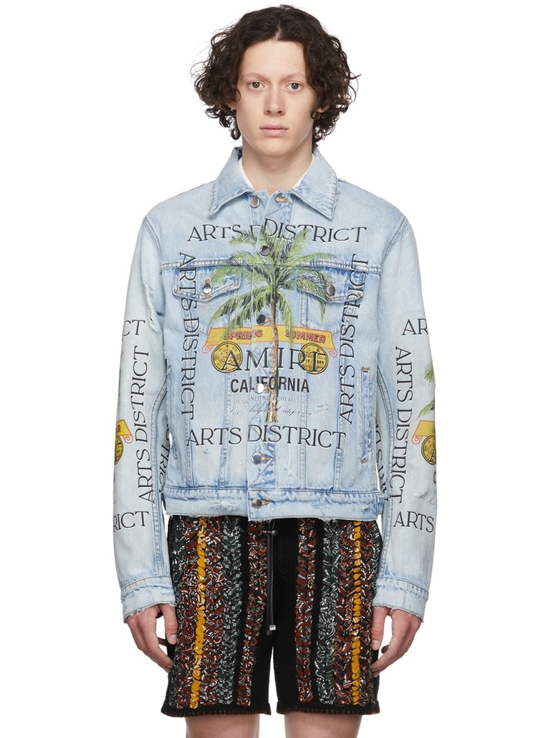 Blue Printed Denim Jacket - 1