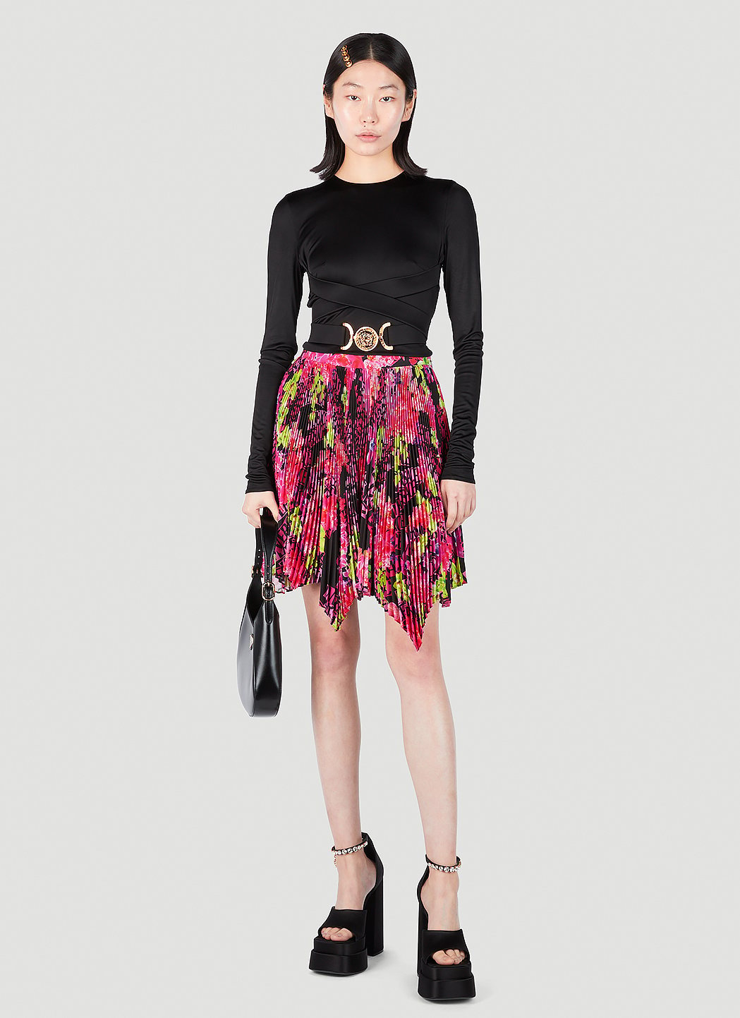 Versace Women Floral Logo Pleated Mini Skirt - 2
