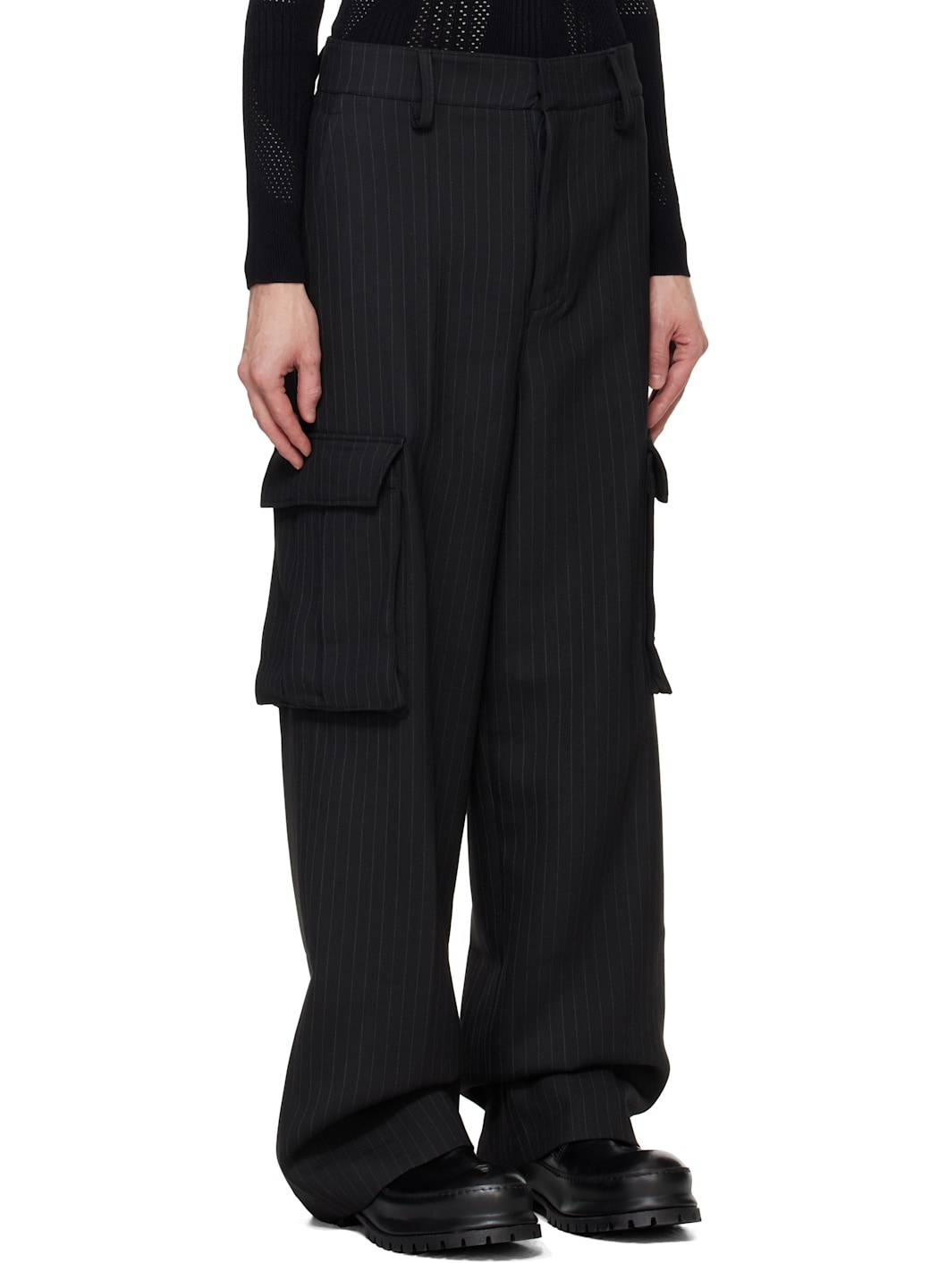 Black Office Pinstripe Tailored Trousers - 2