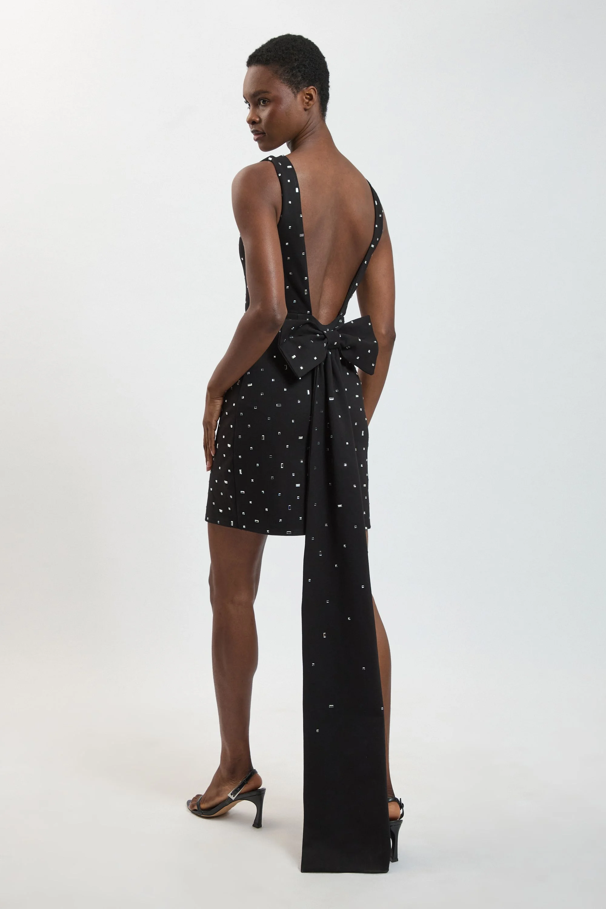Petite Embellished Bow Mini Dress With Embellished Detailing - 1