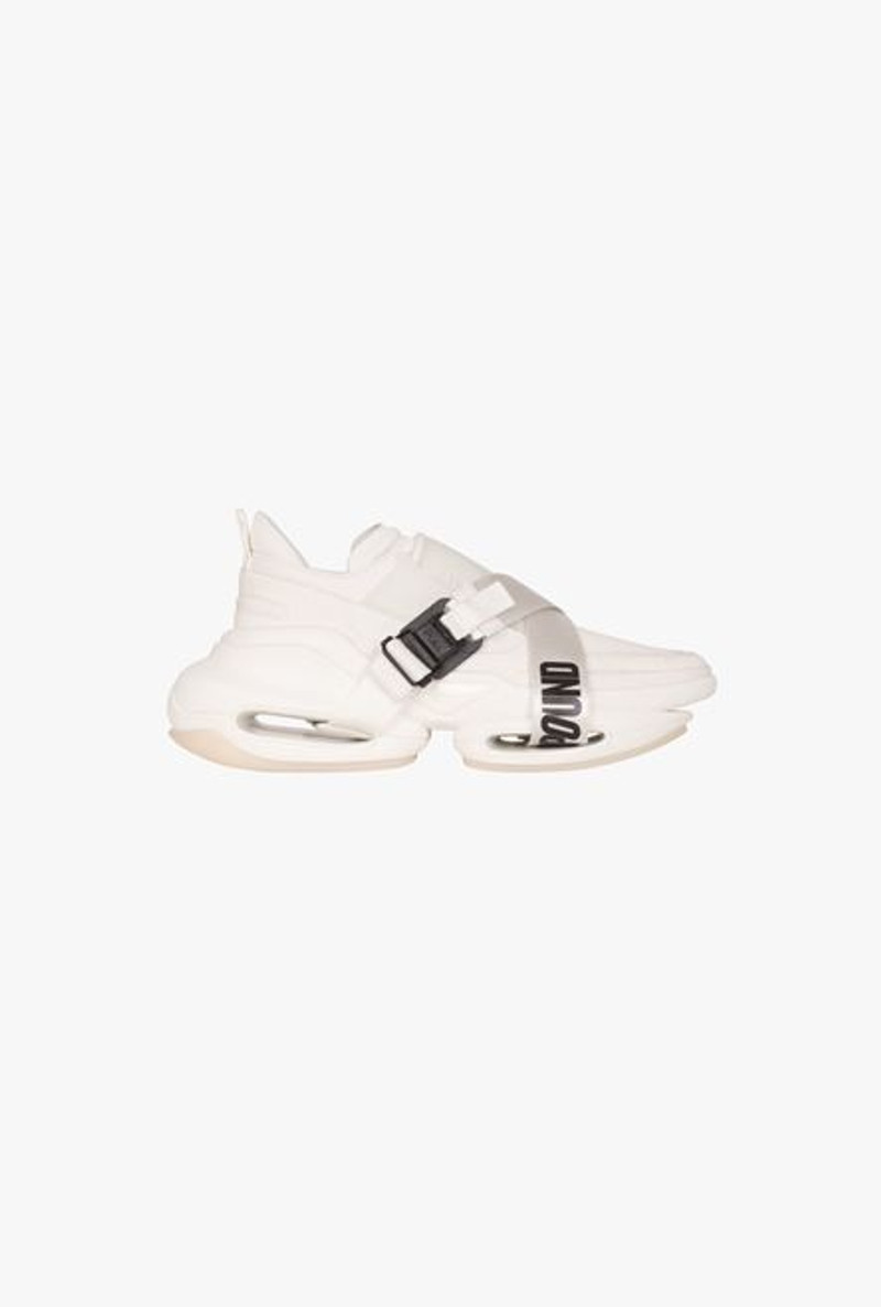 Balmain x Dogpound -White leather and knit B-Bold low-top sneakers with straps 1