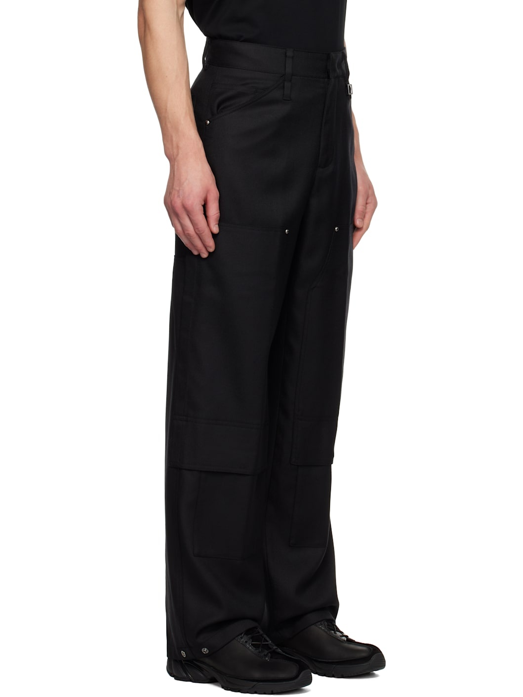 Black Double Knee Wool Cargo Pants - 2