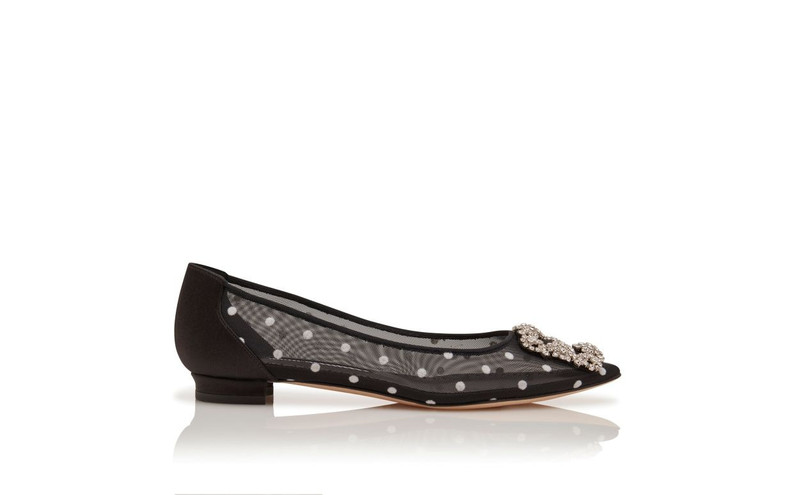 Black and White Mesh Jewel Buckle Flat Pumps 1