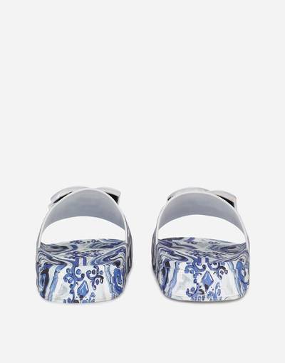 Dolce & Gabbana Calfskin beachwear sliders in majolica-design rubberized calfskin outlook