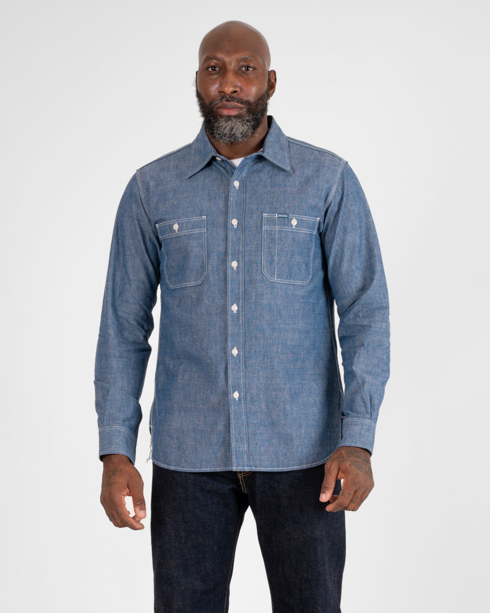 IHSH-21-BLU 10oz Selvedge Chambray Work Shirt - Blue - 2