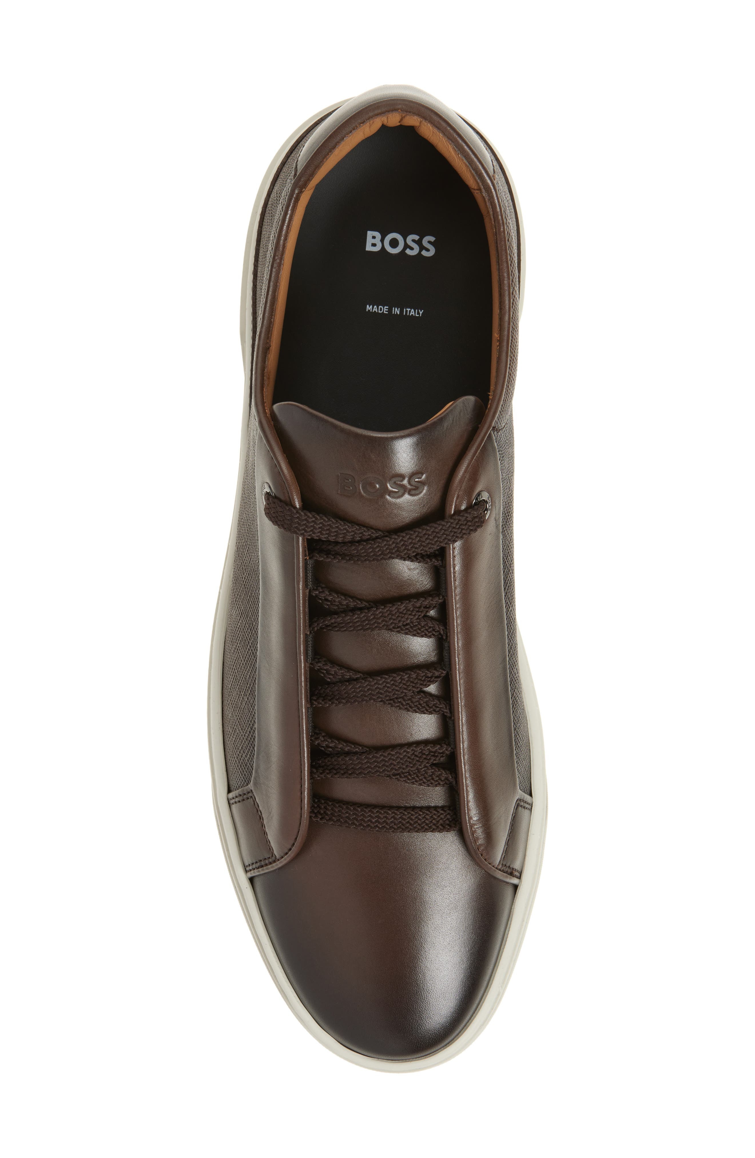 BOSS Gary Textured Leather Low Top Sneaker in Dark Brown at Nordstrom - 5