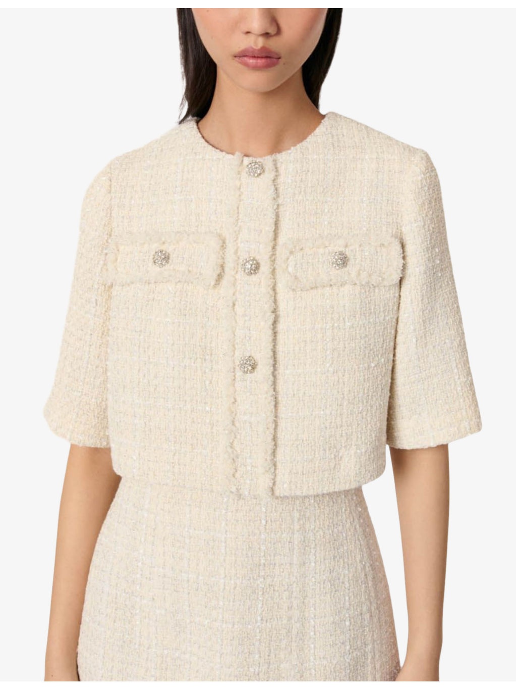 Round-neck short-sleeve tweed mini dress - 5