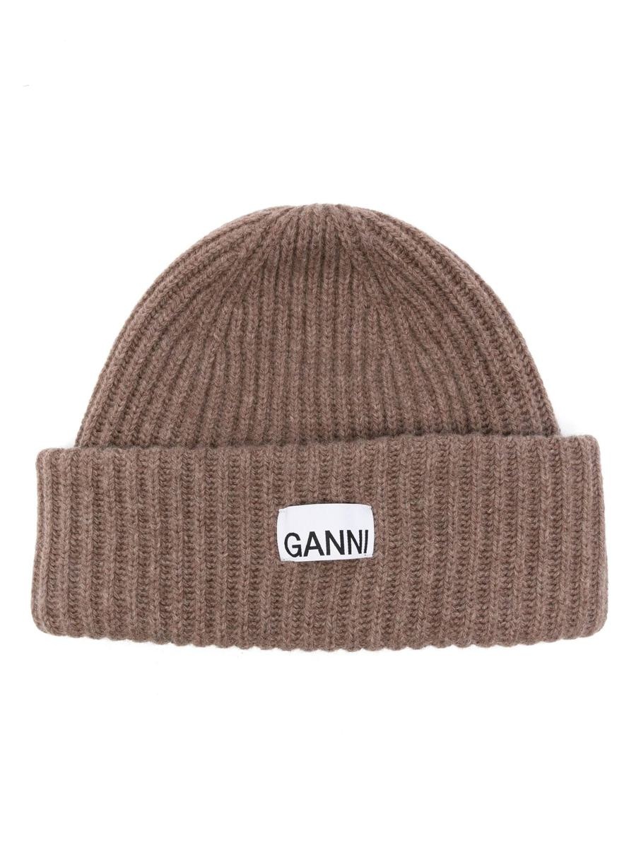 ganni❤︎beanie GANNI logo-patch rib-knit Beanie | Grey | FARFETCH