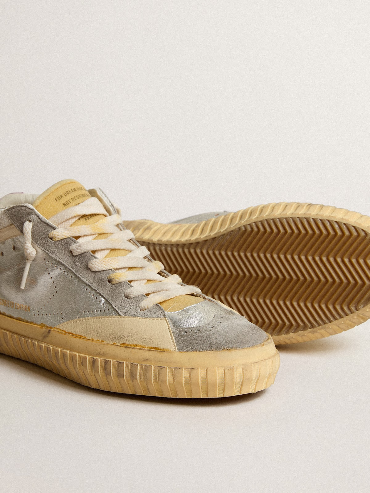 Mid Star LAB in silver metallic leather and mesh with perforated star - 3
